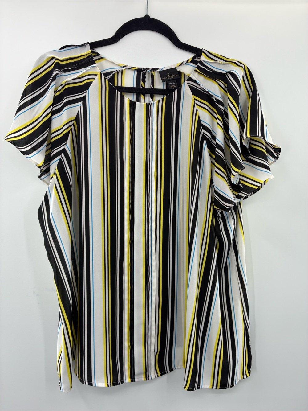 WORTHINGTON Yellow Stripe Flutter Sleeve Blouse size Petite XXL